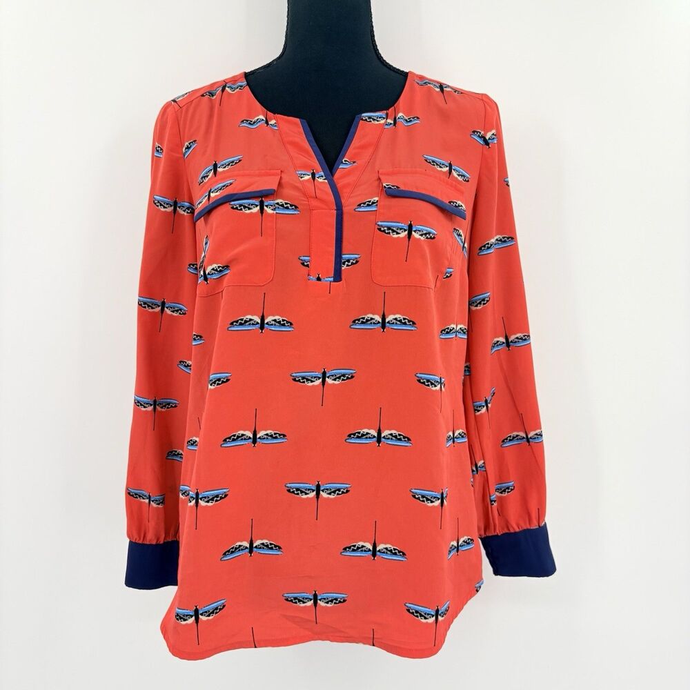 Style Co Dragonfly Blouse Top Womens Size PS Novelty Print Artsy Office Work